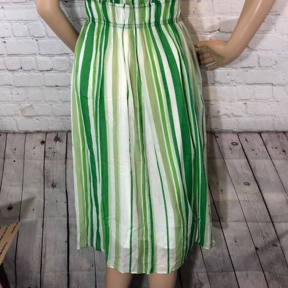 Zara Basic Green White Striped Deep Vneck Sundress Juniors Size Large - Picture 7 of 11